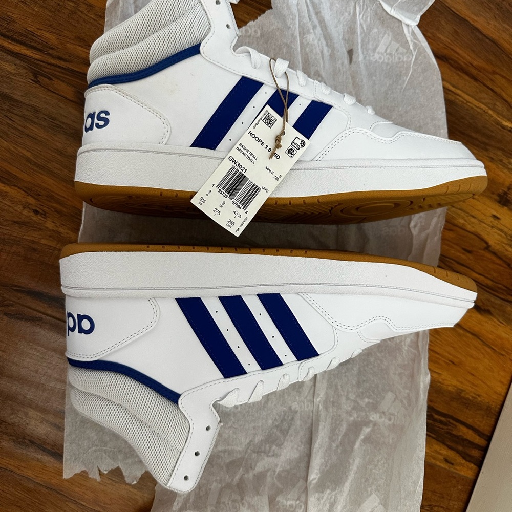 Adidas White and Blue High-Top Sneakers 3.0 Mid